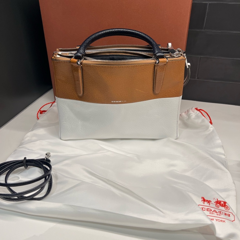 Coach Purse.  Two tone white and tan leather.  Shoulder strap included. New.